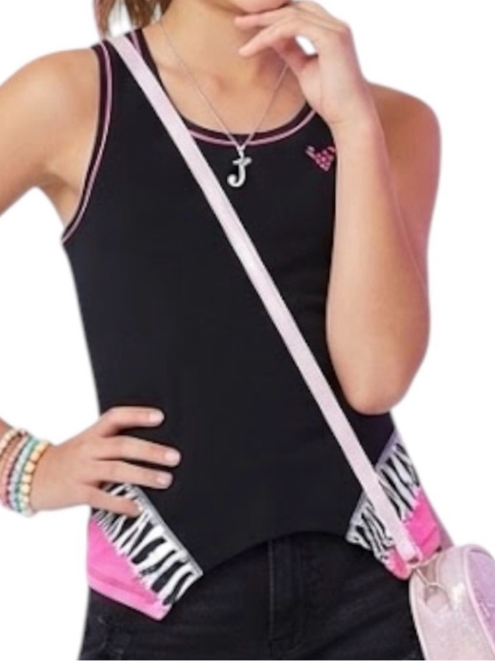 JUSTICE Girls Neon Animal Print Racerback Tank Top Pink Size 8Y